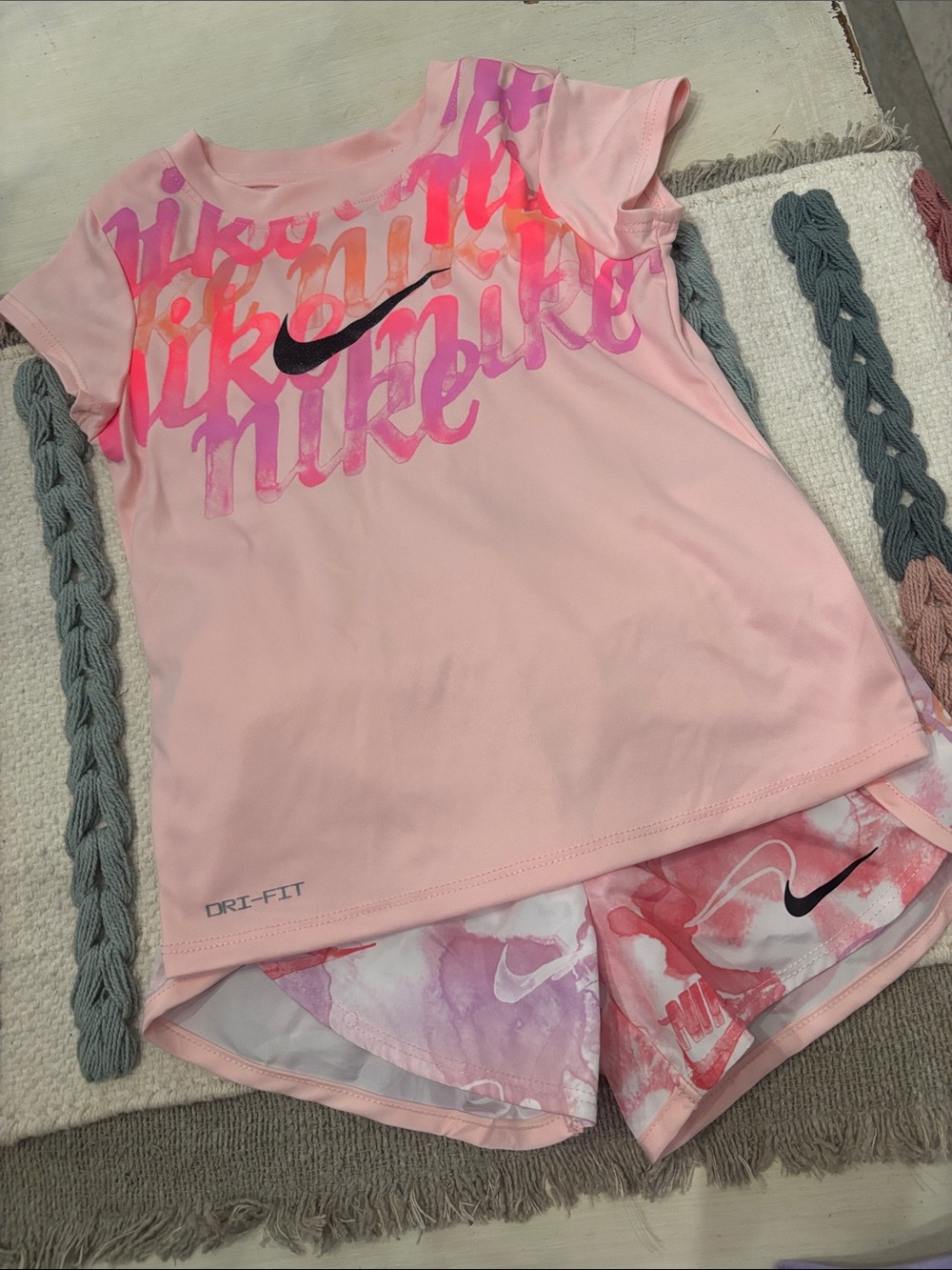 Nike Pink Girls' Dri-FIT Top & Watercolor Shorts Set